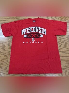 Vintage 90s Savvy Wisconsin Badgers Spellout Single Stitch Shirt XL Red NCAA